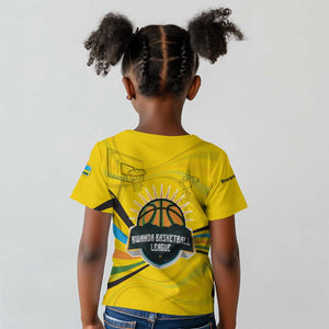 Rwanda Kid T shirt with Basketball League Court Hoop Yellow Wave Spirit