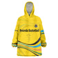 Rwanda Kid Wearable Blanket Hoodie with Basketball League Court Hoop Yellow Wave Spirit