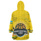 Rwanda Kid Wearable Blanket Hoodie with Basketball League Court Hoop Yellow Wave Spirit