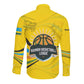Rwanda Long Sleeve Button Shirt with Basketball League Court Hoop Yellow Wave Spirit