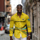 Rwanda Long Sleeve Button Shirt with Basketball League Court Hoop Yellow Wave Spirit