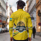 Rwanda Long Sleeve Button Shirt with Basketball League Court Hoop Yellow Wave Spirit