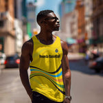 Rwanda Men Tank Top with Basketball League Court Hoop Yellow Wave Spirit