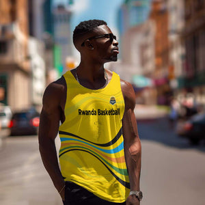 Rwanda Men Tank Top with Basketball League Court Hoop Yellow Wave Spirit