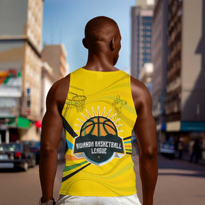Rwanda Men Tank Top with Basketball League Court Hoop Yellow Wave Spirit