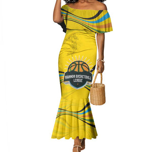 Rwanda Mermaid Dress with Basketball League Court Hoop Yellow Wave Spirit