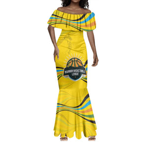 Rwanda Mermaid Dress with Basketball League Court Hoop Yellow Wave Spirit