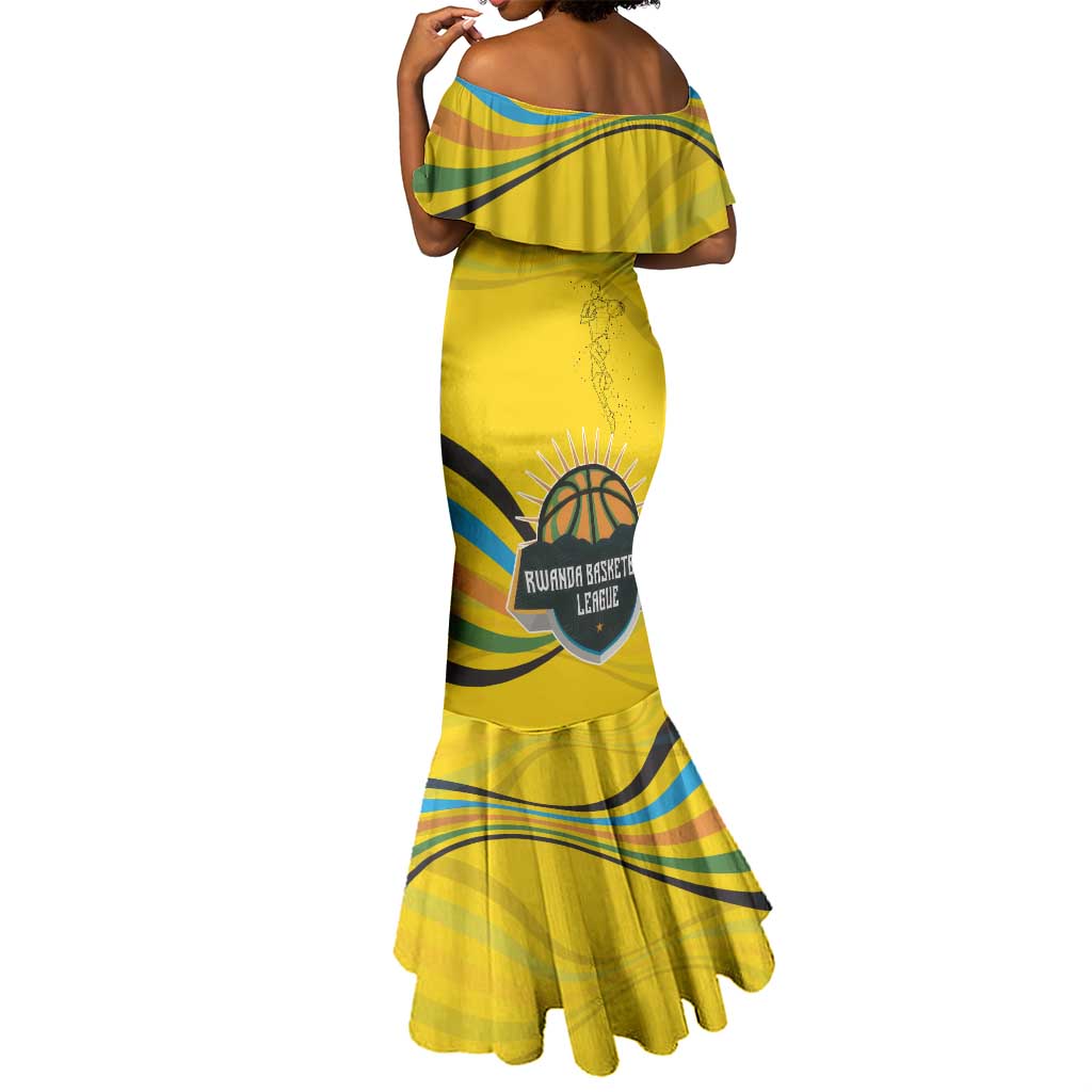 Rwanda Mermaid Dress with Basketball League Court Hoop Yellow Wave Spirit