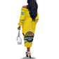 Rwanda Off The Shoulder Long Sleeve Dress with Basketball League Court Hoop Yellow Wave Spirit