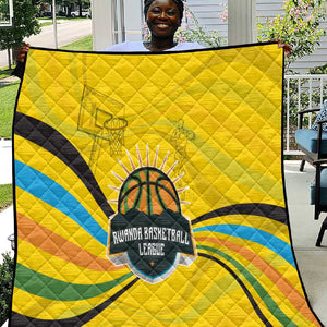 Rwanda Quilt with Basketball League Court Hoop Yellow Wave Spirit