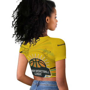 Rwanda Raglan Cropped T shirt with Basketball League Court Hoop Yellow Wave Spirit