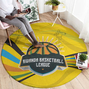 Rwanda Round Carpet with Basketball League Court Hoop Yellow Wave Spirit
