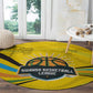 Rwanda Round Carpet with Basketball League Court Hoop Yellow Wave Spirit