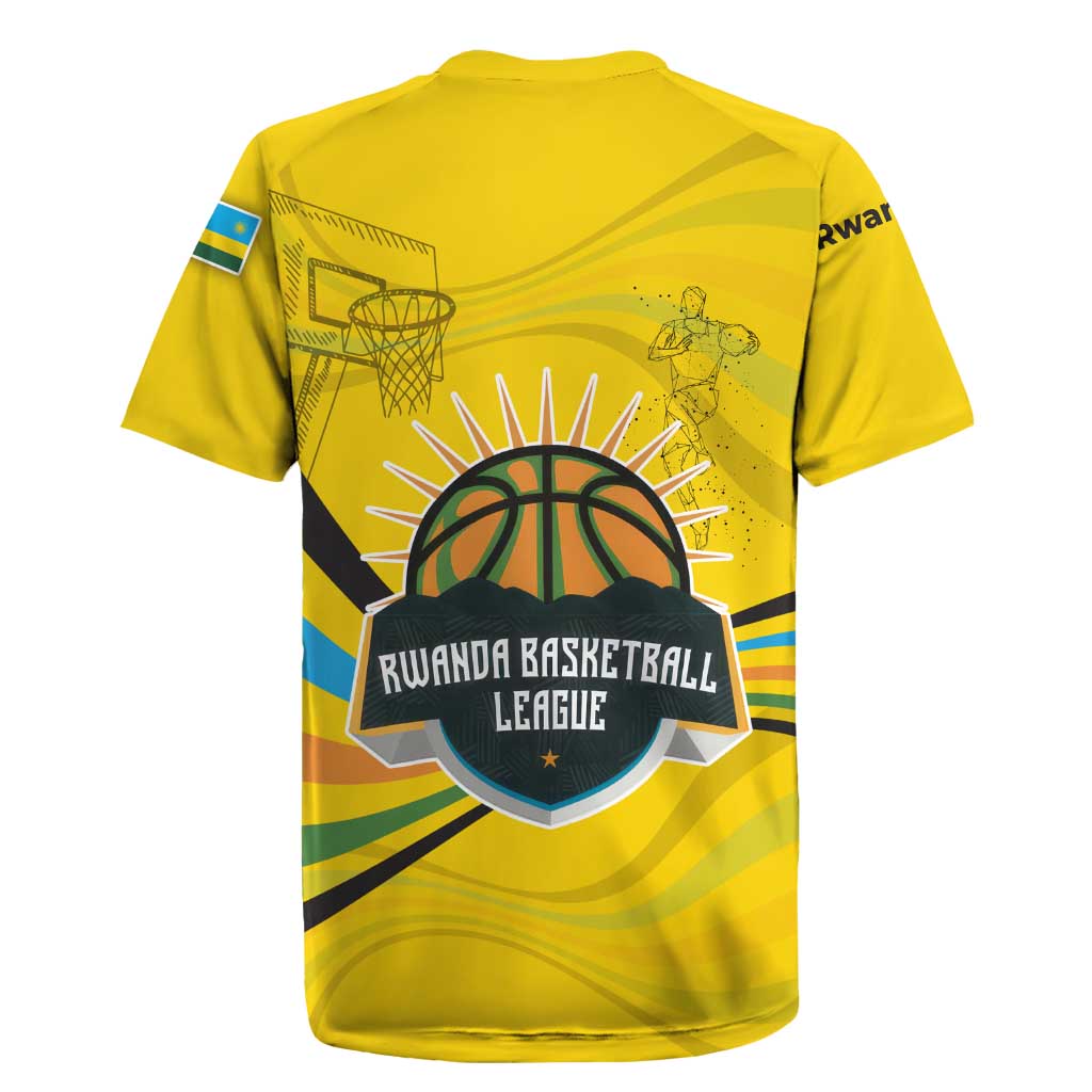 Rwanda Rugby Jersey with Basketball League Court Hoop Yellow Wave Spirit