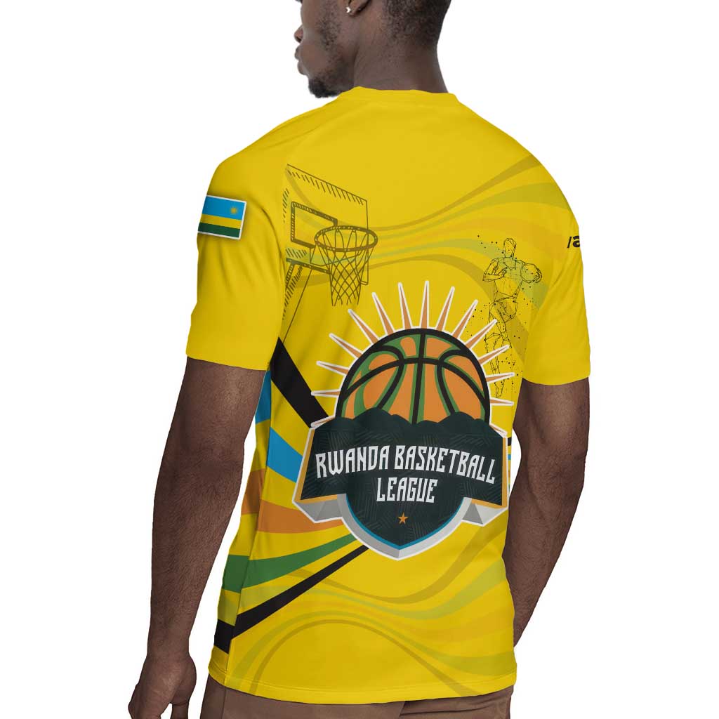 Rwanda Rugby Jersey with Basketball League Court Hoop Yellow Wave Spirit