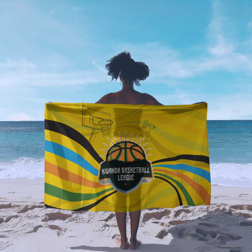 Rwanda Sarong with Basketball League Court Hoop Yellow Wave Spirit