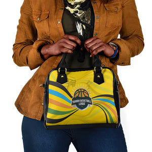 Rwanda Shoulder Handbag with Basketball League Court Hoop Yellow Wave Spirit
