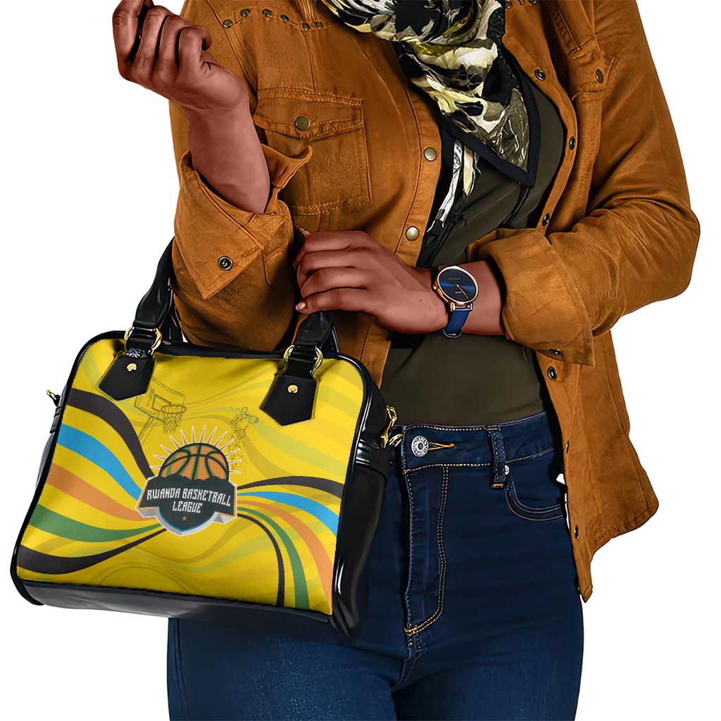 Rwanda Shoulder Handbag with Basketball League Court Hoop Yellow Wave Spirit