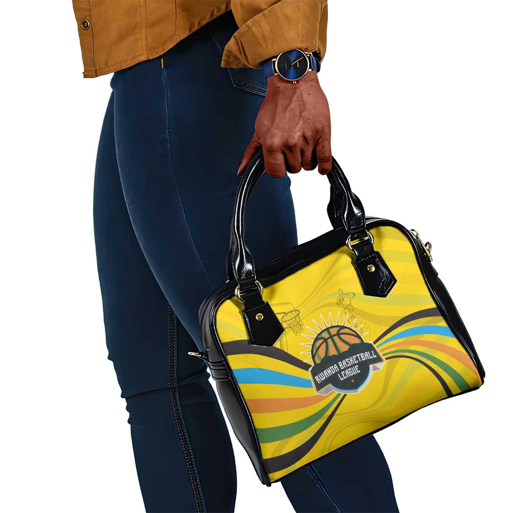 Rwanda Shoulder Handbag with Basketball League Court Hoop Yellow Wave Spirit