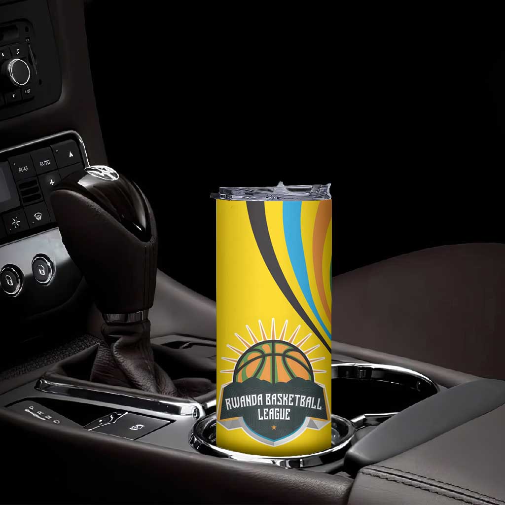 Rwanda Skinny Tumbler with Basketball League Court Hoop Yellow Wave Spirit
