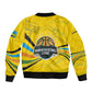 Rwanda Sleeve Zip Bomber Jacket with Basketball League Court Hoop Yellow Wave Spirit