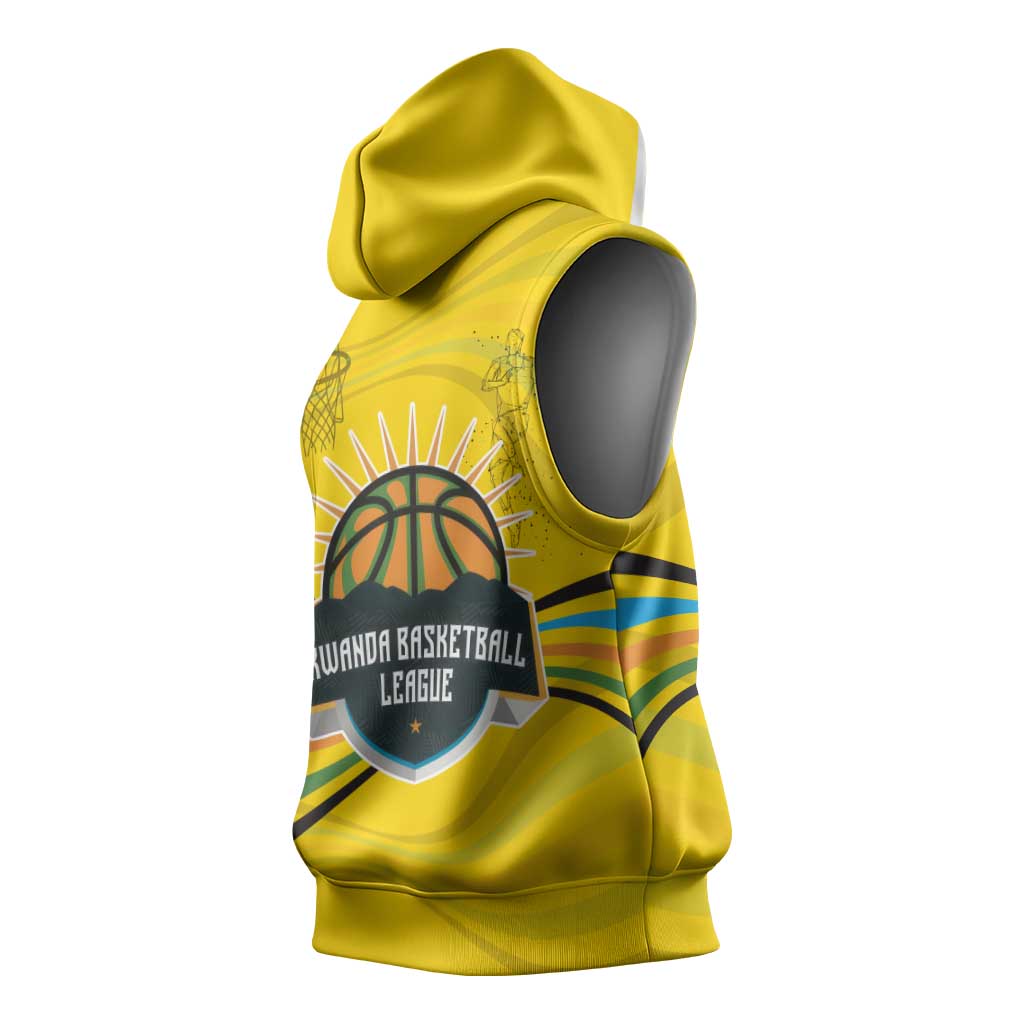 Rwanda Sleeveless Hoodie with Basketball League Court Hoop Yellow Wave Spirit - African Pride