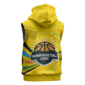 Rwanda Sleeveless Zip Hoodie with Basketball League Court Hoop Yellow Wave Spirit - African Pride