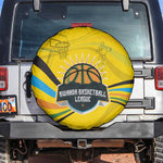 Rwanda Spare Tire Cover with Basketball League Court Hoop Yellow Wave Spirit