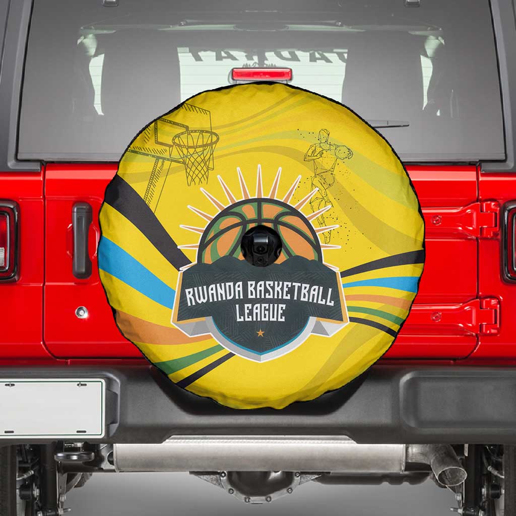 Rwanda Spare Tire Cover with Basketball League Court Hoop Yellow Wave Spirit