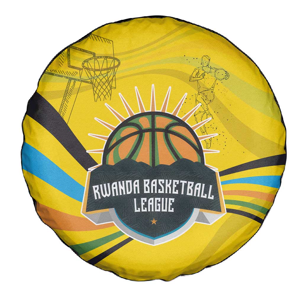 Rwanda Spare Tire Cover with Basketball League Court Hoop Yellow Wave Spirit