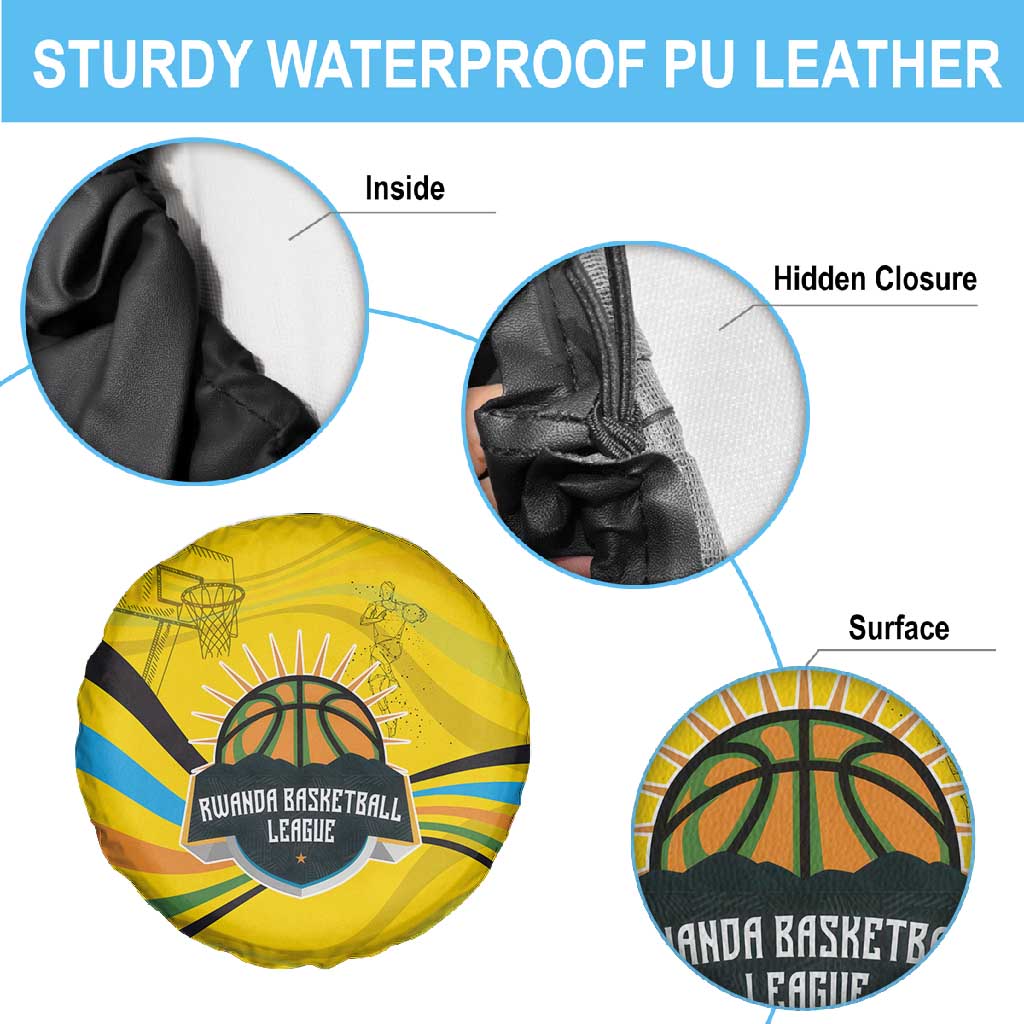 Rwanda Spare Tire Cover with Basketball League Court Hoop Yellow Wave Spirit