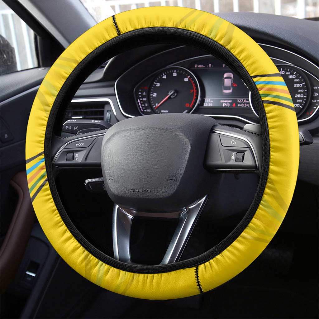 Rwanda Steering Wheel Cover with Basketball League Court Hoop Yellow Wave Spirit