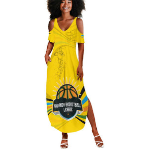 Rwanda Summer Maxi Dress with Basketball League Court Hoop Yellow Wave Spirit