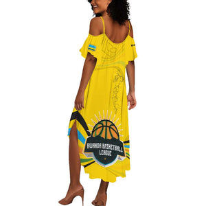 Rwanda Summer Maxi Dress with Basketball League Court Hoop Yellow Wave Spirit