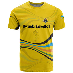 Rwanda T shirt with Basketball League Court Hoop Yellow Wave Spirit