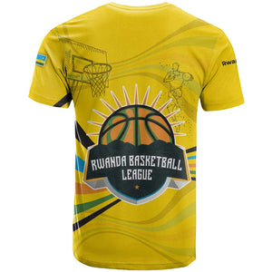 Rwanda T shirt with Basketball League Court Hoop Yellow Wave Spirit
