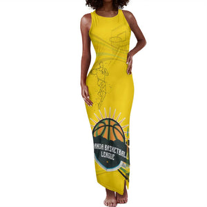 Rwanda Tank Maxi Dress with Basketball League Court Hoop Yellow Wave Spirit