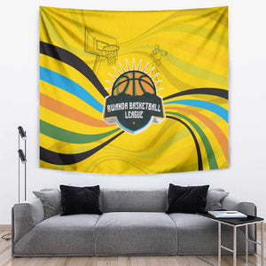 Rwanda Tapestry with Basketball League Court Hoop Yellow Wave Spirit