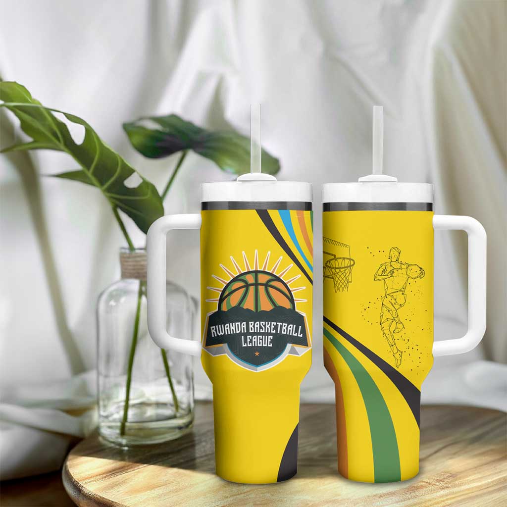 Rwanda Tumbler With Handle with Basketball League Court Hoop Yellow Wave Spirit