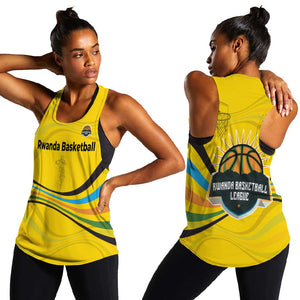 Rwanda Women Racerback Tank with Basketball League Court Hoop Yellow Wave Spirit