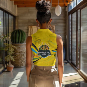Rwanda Women Sleeveless Polo Shirt with Basketball League Court Hoop Yellow Wave Spirit