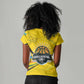 Rwanda Women V-Neck T-Shirt with Basketball League Court Hoop Yellow Wave Spirit