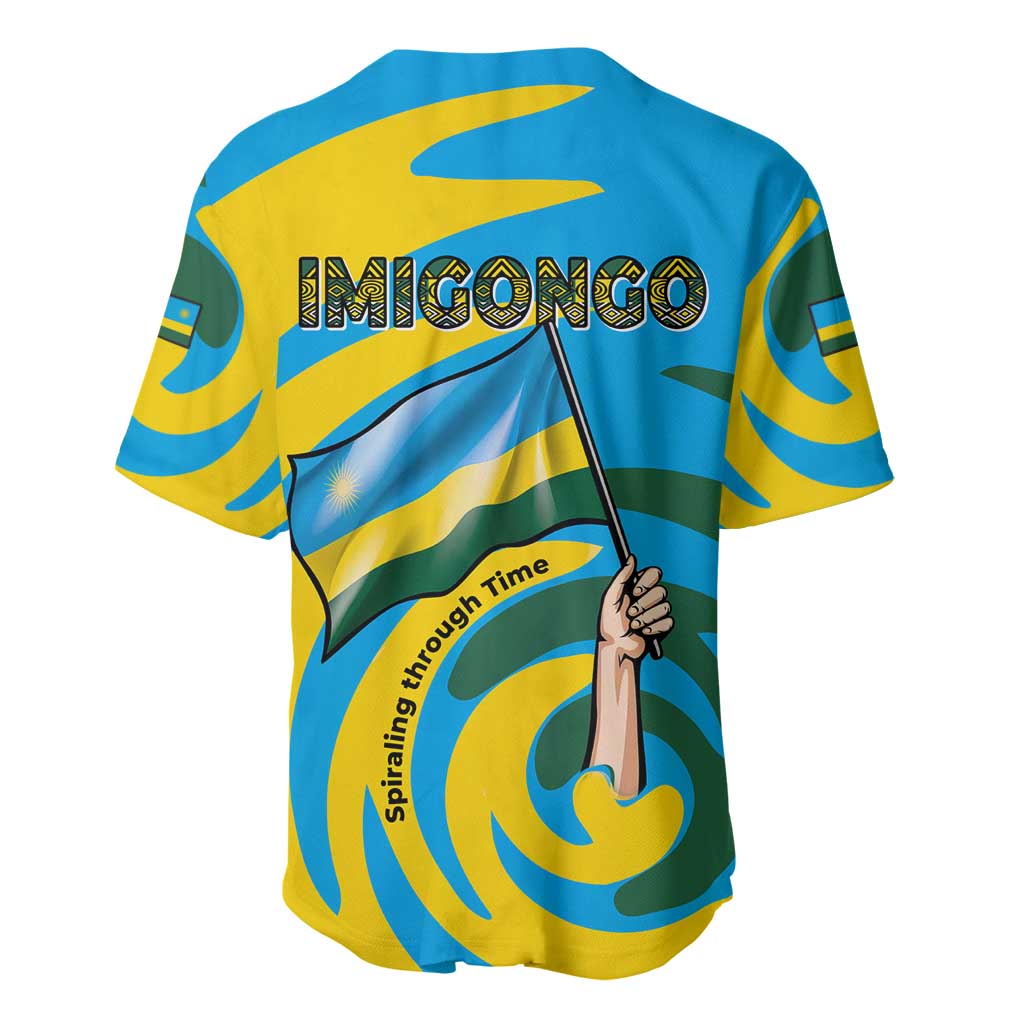 Rwanda Baseball Jersey with Imigongo Spiraling Flag Hand Wave Time Spirit