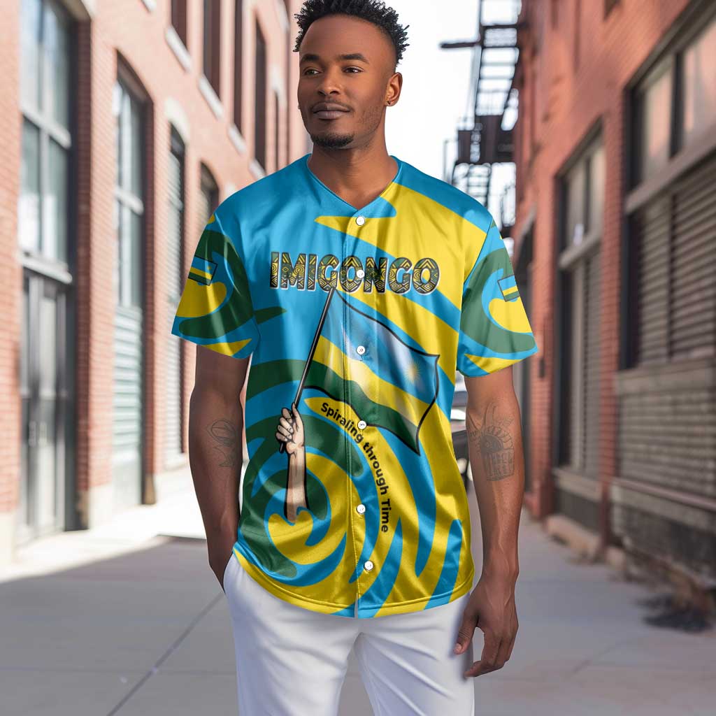 Rwanda Baseball Jersey with Imigongo Spiraling Flag Hand Wave Time Spirit