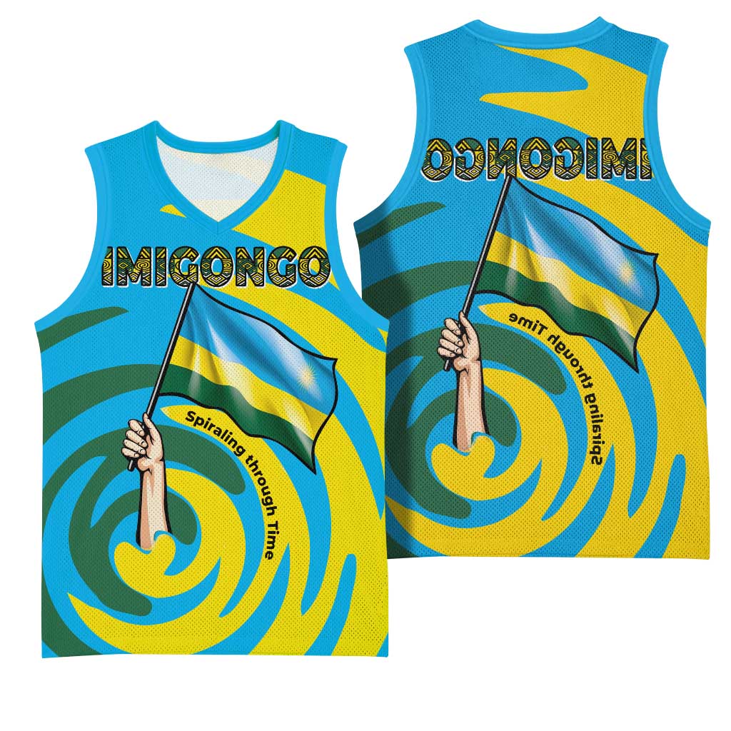 Rwanda Basketball Jersey with Imigongo Spiraling Flag Hand Wave Time Spirit - African Pride