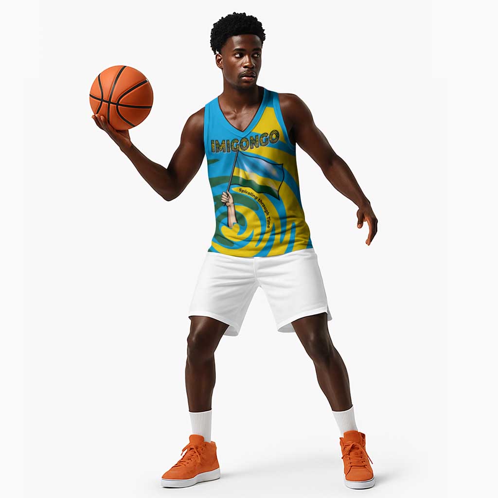 Rwanda Basketball Jersey with Imigongo Spiraling Flag Hand Wave Time Spirit - African Pride