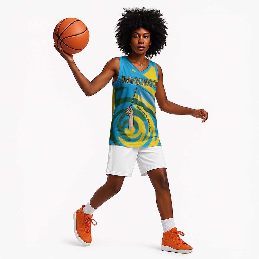 Rwanda Basketball Jersey with Imigongo Spiraling Flag Hand Wave Time Spirit - African Pride