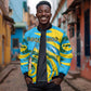 Rwanda Bomber Jacket with Imigongo Spiraling Flag Hand Wave Time Spirit