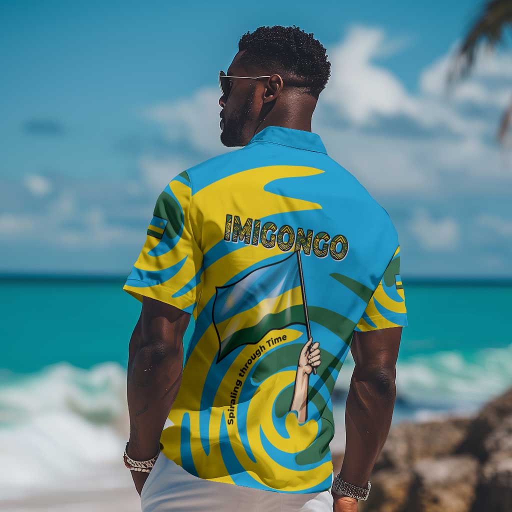 Rwanda Hawaiian Shirt with Imigongo Spiraling Flag Hand Wave Time Spirit