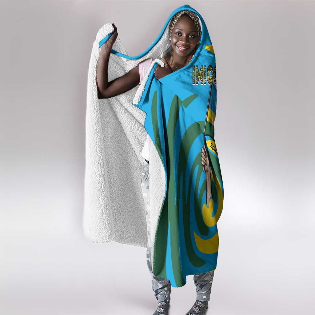 Rwanda Hooded Blanket with Imigongo Spiraling Flag Hand Wave Time Spirit
